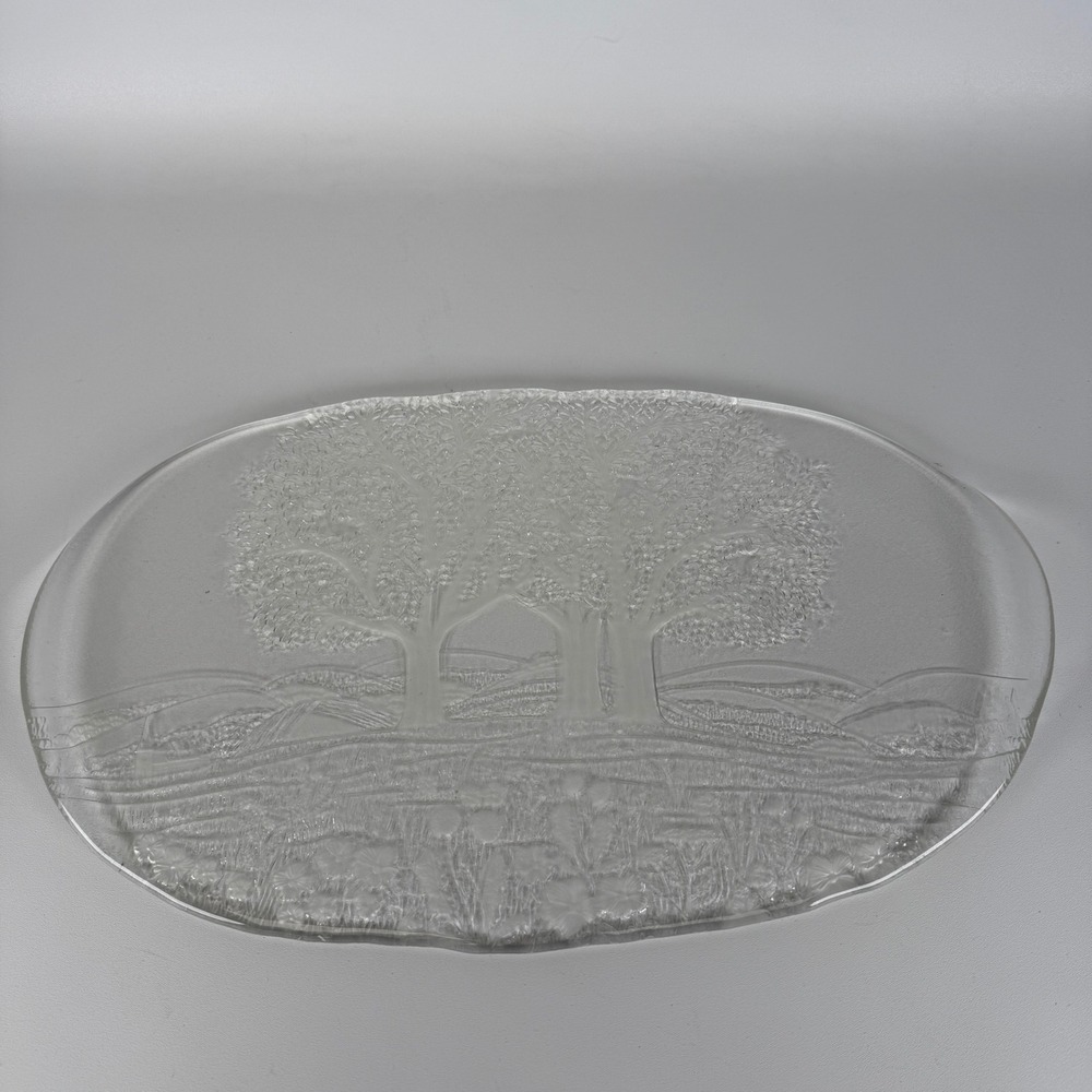 Studio Nova Sun Valley Clear Glass Oval Platter Tree Nature Embossed 15.5 Inch